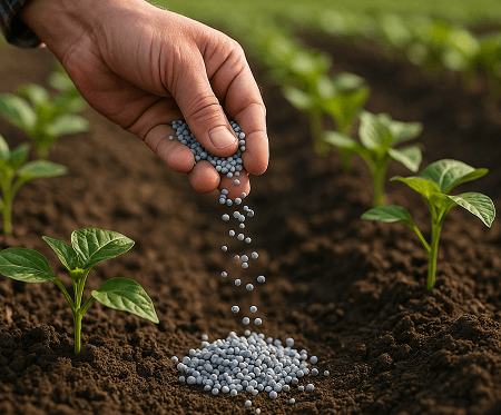 ریختن کود کامل روی زمین